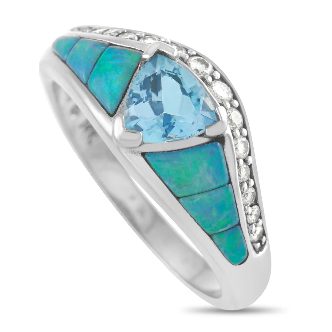 women Kabana 14K White Gold 0.20 ct Diamond, Aquamarine and Inlaid Opal Ring 3 women Kabana 14K White Gold 0.20 ct Diamond, Aquamarine and Inlaid Opal Ring