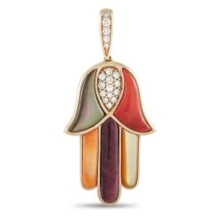 women Kabana 14K Yellow Gold 0.33 ct Diamond, Spiny, and Mother of Pearl Hamsa Pendant