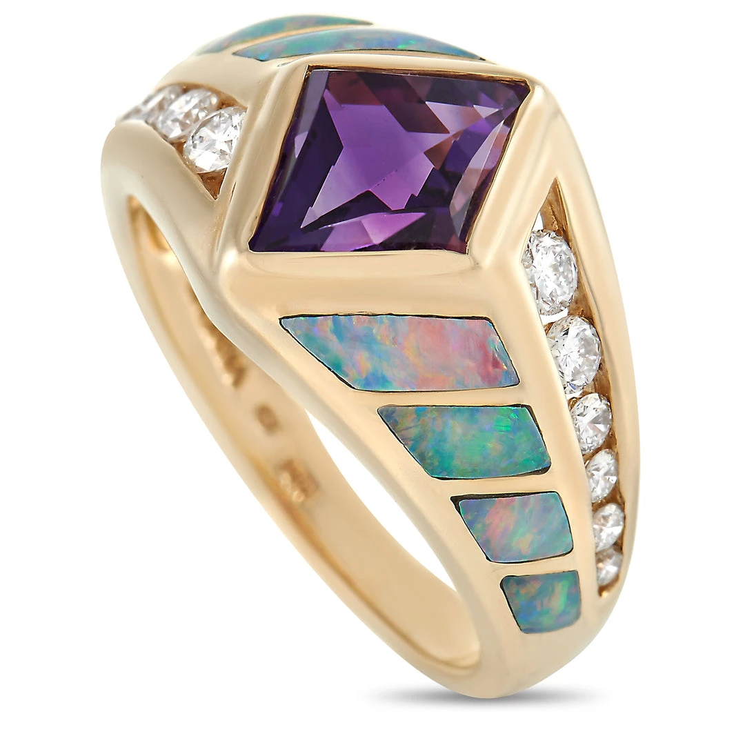 women Kabana 14K Yellow Gold 0.35 ct Diamond, Amethyst and Inlaid Opal Ring 3 women Kabana 14K Yellow Gold 0.35 ct Diamond, Amethyst and Inlaid Opal Ring