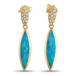 women Kabana 18K Yellow Gold 0.13 ct Diamond and Inlaid Opal Dangle Earrings